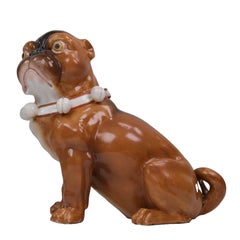 Large Antique German Porcelain Pug Dog Figure in the Meissen Manner