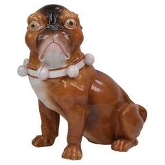 Large Antique German Porcelain Pug Dog Figure in the Meissen Manner