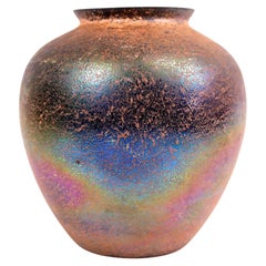 Vase ancien en verre d'art « Art nouveau » de Bohême, de la marque Kralik, couleur bronze romain irisé