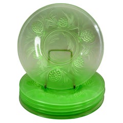 Art Deco Jobling Jade Green Fircone Uranium Glass Plates, Set of Six