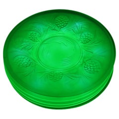 Art Deco Jobling Jade Green Fircone Uranium Glass Plates, Set of Six