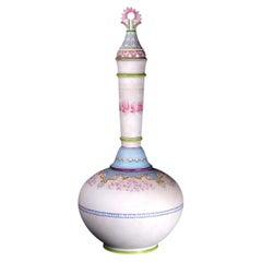 Jean Gille Biscuit Porcelain Covered Bottle Vase with Painted Decoration