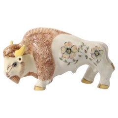 Basil Matthews Large Ceramic Bison Figurine with Hand-Painted Flowers