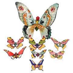 Set of Eight Italian and Portuguese Ceramic Butterfly Wall Plaques