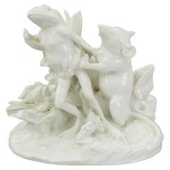 Antique Jean Gille Blanc de Chine Porcelain Rat and Toad Figural Group