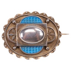 Antique Arts & Crafts Silver and Turquoise Blue Enamel Scalloped Brooch