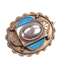 Antique Arts & Crafts Silver and Turquoise Blue Enamel Scalloped Brooch