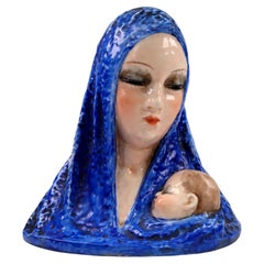 Guido Cacciapuoti: Art-déco-Keramik aus Italien – Büste der Madonna mit Kind