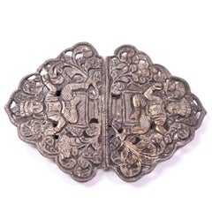 Antique Indian Embossed White Metal Nurse's Belt Buckle with Deities