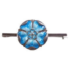 Antique James Fenton Arts & Crafts Silver & Enamel Tudor Rose Bar Brooch
