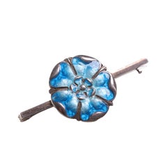 Antique James Fenton Arts & Crafts Silver & Enamel Tudor Rose Bar Brooch