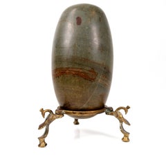 Antique Indian Shiva Lingam Fertility Stone on Cast Brass Tripod Stand