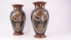Pair of Enamelled Black Basalt Baluster Vases in Manner of Christopher Dresser