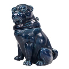 Antique English Glazed Pottery Seated Pug Dog Figurine Novelty Jar