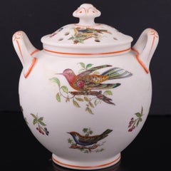 Attributed to Minton Antique Parian Pot Pourri Vase with Enamelled Birds