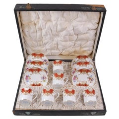 Grosvenor China Porcelain Orange Batwing Demitasse Service for Waring & Gillow