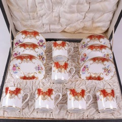 Grosvenor China Porcelain Orange Batwing Demitasse Service for Waring & Gillow
