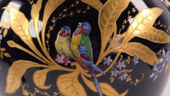 Antique Fraureuth Porcelain Twin-Handled Parrot Vase, Cobalt Blue
