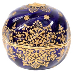 Antique Coalport Cobalt Blue Jewelled Porcelain Spherical Trinket Box