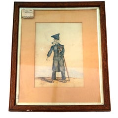 Antique Comic Watercolour of an Amputee Military Veteran, Inscribed J. Capewell
