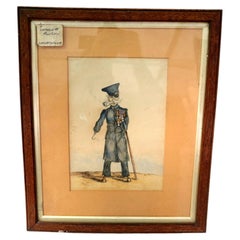 Antique Comic Watercolour of an Amputee Military Veteran, Inscribed J. Capewell