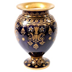 Antique Coalport Jewelled Cobalt Blue Porcelain Baluster Vase, Pattern A8425