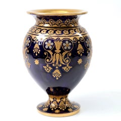 Antique Coalport Jewelled Cobalt Blue Porcelain Baluster Vase, Pattern A8425