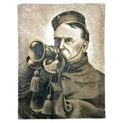 German Monochrome Porcelain Plaque Depicting an Imperial Military Bugler c. 1914