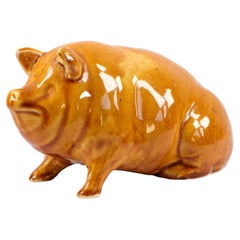 Antique Victorian Treacle-Glazed Earthenware Pig Figurine, English Pottery