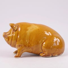 Antique Victorian Treacle-Glazed Earthenware Pig Figurine, English Pottery
