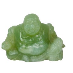 Chinese Carved Pale Green Jade Maitreya Laughing Buddha Figure