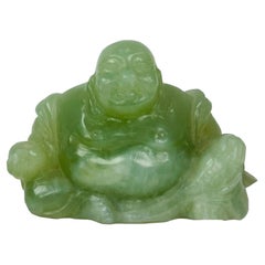 Chinese Carved Pale Green Jade Maitreya Laughing Buddha Figure