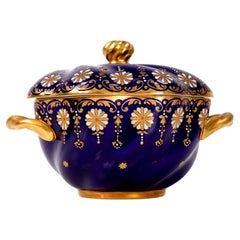 Antique Coalport Jewelled Cobalt Blue Twin-Handled Covered Bowl, Pattern B2233