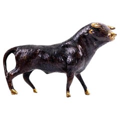 Mid Century Austrian Patinated Bronze Bull Sculpture, Attributed to Walter Bosse