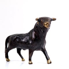 Mid Century Austrian Patinated Bronze Bull Sculpture, Attributed to Walter Bosse