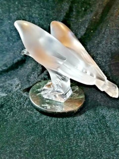 Lalique French Frosted and Clear Crystal Landing Eagle Sculptures