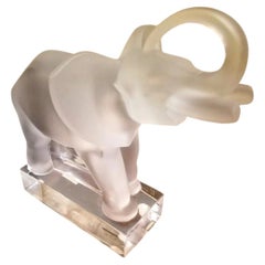 Lalique Frosted Crystal African Elephant Figurine on Clear Base
