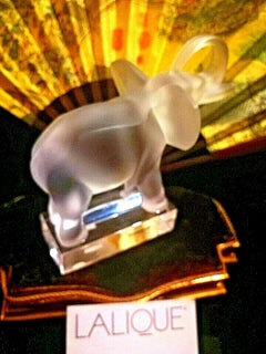 Lalique Frosted Crystal African Elephant Figurine on Clear Base