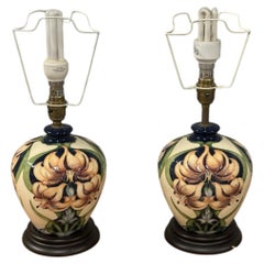 Pair of Moorcroft Anna Lily Pottery Table Lamp Bases by Nicola Slaney