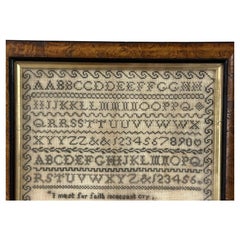 Jane Ground Framed Early Victorian Antique Needlework Alphabet Sampler