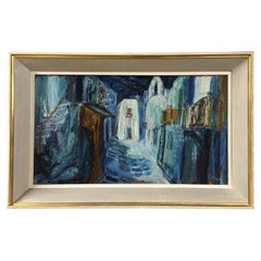 Mid Century R Taylor, Continental Street Scene, Original Oil Painting on Board