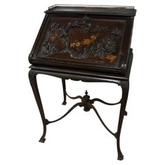 Antique Inlaid Chippendale Style Writing Bureau on Cabriole Stand