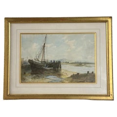 G F Ride, 'The Foryd, Rhyl', Original Antique Maritime Watercolour Harbour Scene
