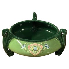 Antique Eichwald Majolica Three-Handled Low Jardinière, Bohemian Art Nouveau