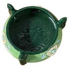 Antique Eichwald Majolica Three-Handled Low Jardinière, Bohemian Art Nouveau