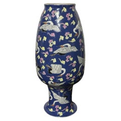 Chinese Blue-Ground Porcelain Baluster Vase with Cranes and Clouds