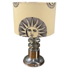 Contemporary 'Soli e Lune' Table Lamp with Piero Fornasetti Fabric Shade