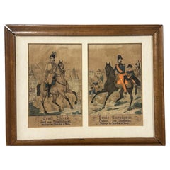 Antique Pair of German 1848 Military Equestrian Prints in Timber Frame