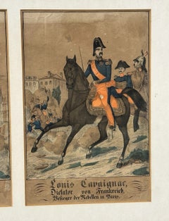 Antique Pair of German 1848 Military Equestrian Prints in Timber Frame