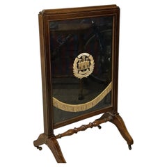 Inlaid Mahogany Cheval Firescreen with Northamptonshire Regiment Embroidery